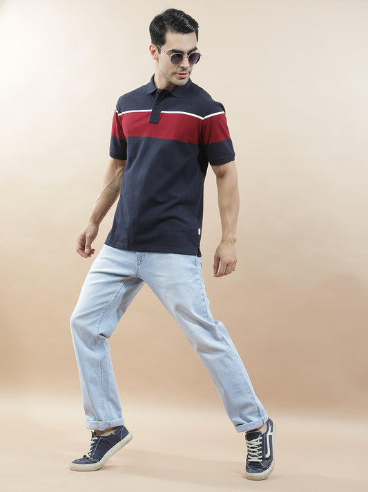 T-Shirt for Men | Breathable & Soft with Color Fastness Regular Fit Polo Neck Poly Cotton Fabric Striped Pattern