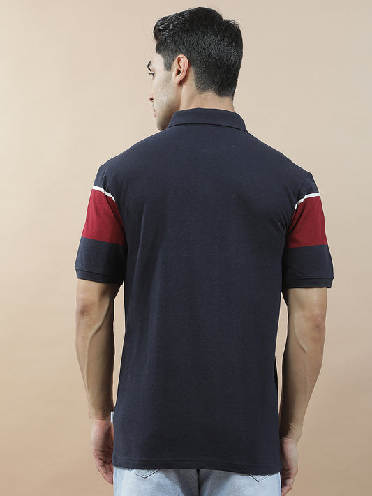 T-Shirt for Men | Breathable & Soft with Color Fastness Regular Fit Polo Neck Poly Cotton Fabric Striped Pattern