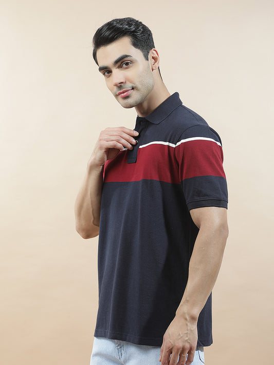 T-Shirt for Men | Breathable & Soft with Color Fastness Regular Fit Polo Neck Poly Cotton Fabric Striped Pattern