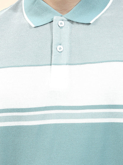 T-Shirt for Men | Breathable & Soft with Color Fastness Regular Fit Polo Neck Poly Cotton Fabric Striped Pattern