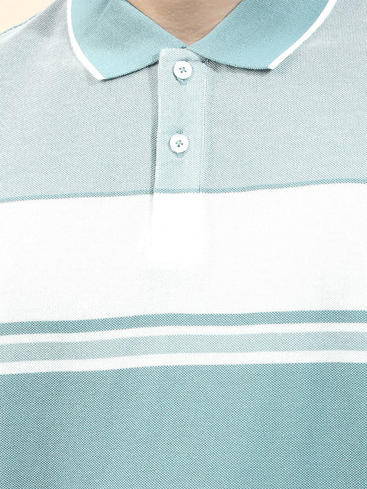 T-Shirt for Men | Breathable & Soft with Color Fastness Regular Fit Polo Neck Poly Cotton Fabric Striped Pattern