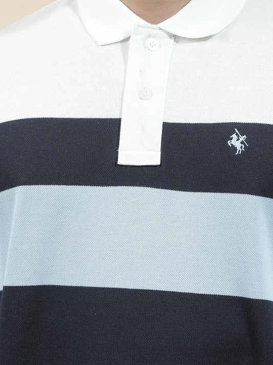 T-Shirt for Men | Breathable & Soft with Color Fastness Regular Fit Polo Neck Poly Cotton Fabric Striped Pattern