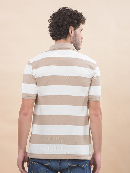 T-Shirt for Men | Breathable & Soft with Color Fastness Regular Fit Polo Neck Poly Cotton Fabric Striped Pattern