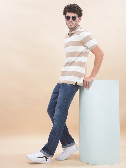 T-Shirt for Men | Breathable & Soft with Color Fastness Regular Fit Polo Neck Poly Cotton Fabric Striped Pattern