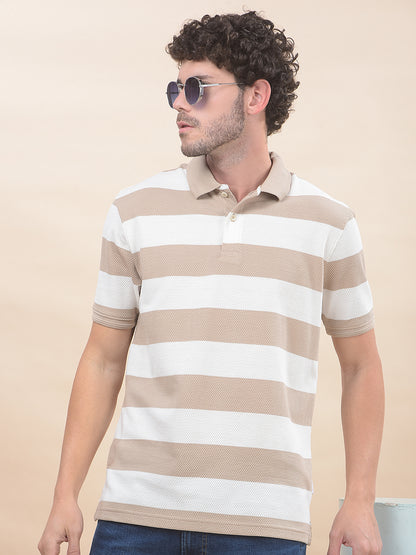 T-Shirt for Men | Breathable & Soft with Color Fastness Regular Fit Polo Neck Poly Cotton Fabric Striped Pattern
