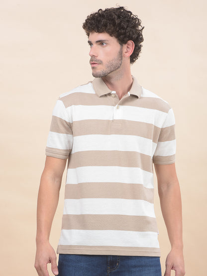 T-Shirt for Men | Breathable & Soft with Color Fastness Regular Fit Polo Neck Poly Cotton Fabric Striped Pattern