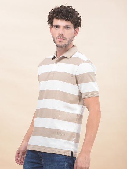 T-Shirt for Men | Breathable & Soft with Color Fastness Regular Fit Polo Neck Poly Cotton Fabric Striped Pattern