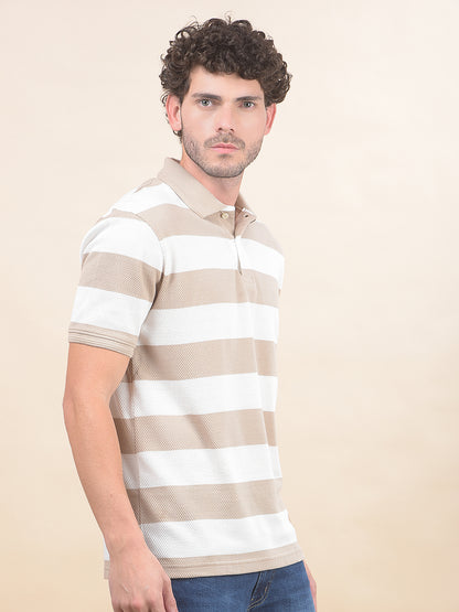 T-Shirt for Men | Breathable & Soft with Color Fastness Regular Fit Polo Neck Poly Cotton Fabric Striped Pattern