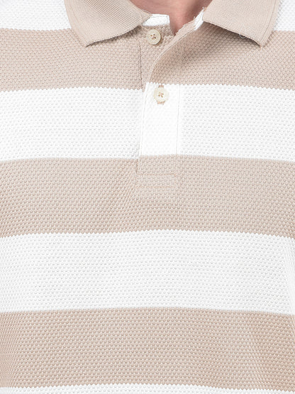T-Shirt for Men | Breathable & Soft with Color Fastness Regular Fit Polo Neck Poly Cotton Fabric Striped Pattern