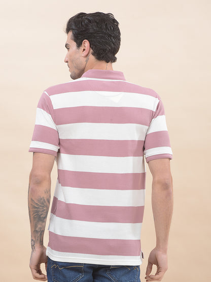 T-Shirt for Men | Breathable & Soft with Color Fastness Regular Fit Polo Neck Poly Cotton Fabric Striped Pattern