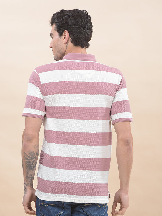 T-Shirt for Men | Breathable & Soft with Color Fastness Regular Fit Polo Neck Poly Cotton Fabric Striped Pattern