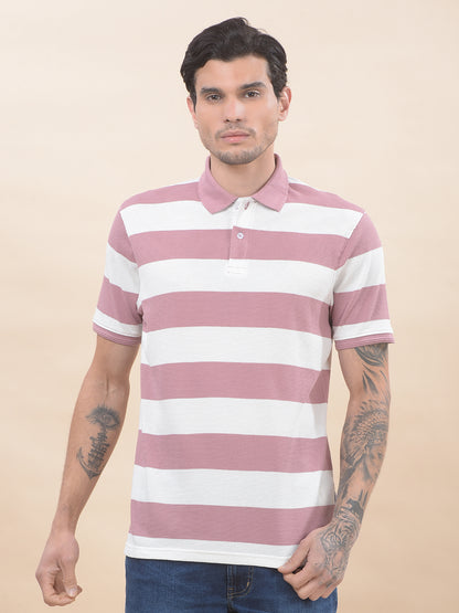 T-Shirt for Men | Breathable & Soft with Color Fastness Regular Fit Polo Neck Poly Cotton Fabric Striped Pattern