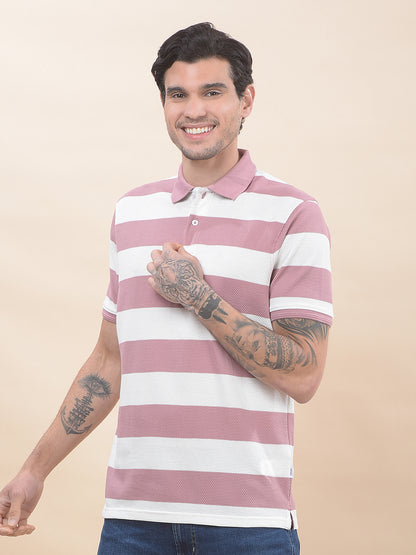 T-Shirt for Men | Breathable & Soft with Color Fastness Regular Fit Polo Neck Poly Cotton Fabric Striped Pattern