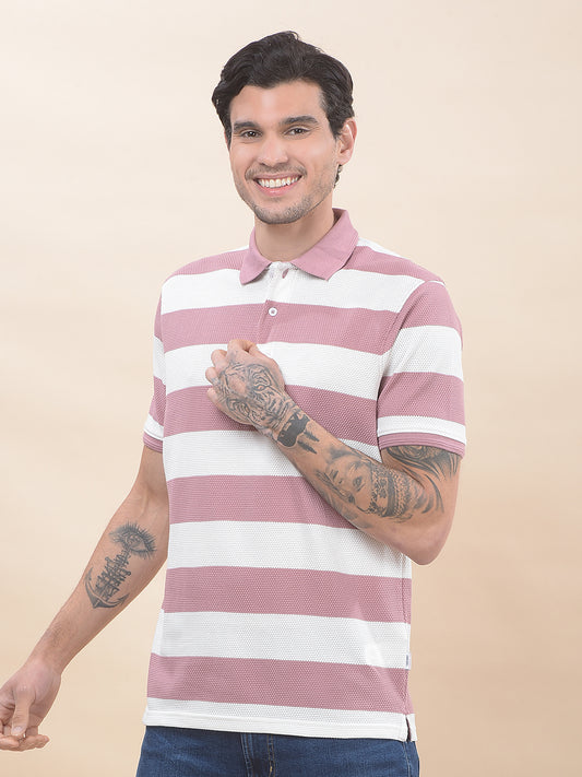 T-Shirt for Men | Breathable & Soft with Color Fastness Regular Fit Polo Neck Poly Cotton Fabric Striped Pattern