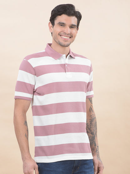 T-Shirt for Men | Breathable & Soft with Color Fastness Regular Fit Polo Neck Poly Cotton Fabric Striped Pattern
