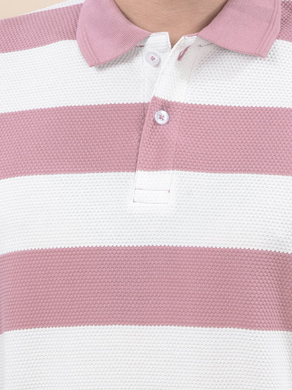T-Shirt for Men | Breathable & Soft with Color Fastness Regular Fit Polo Neck Poly Cotton Fabric Striped Pattern