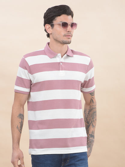 T-Shirt for Men | Breathable & Soft with Color Fastness Regular Fit Polo Neck Poly Cotton Fabric Striped Pattern