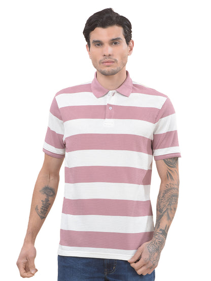 T-Shirt for Men | Breathable & Soft with Color Fastness Regular Fit Polo Neck Poly Cotton Fabric Striped Pattern