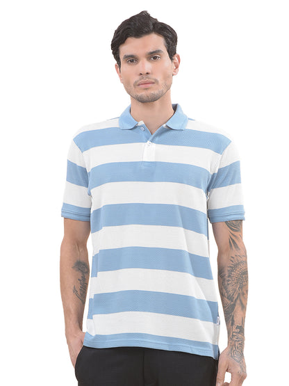 T-Shirt for Men | Breathable & Soft with Color Fastness Regular Fit Polo Neck Poly Cotton Fabric Striped Pattern