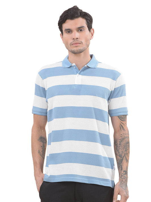 T-Shirt for Men | Breathable & Soft with Color Fastness Regular Fit Polo Neck Poly Cotton Fabric Striped Pattern