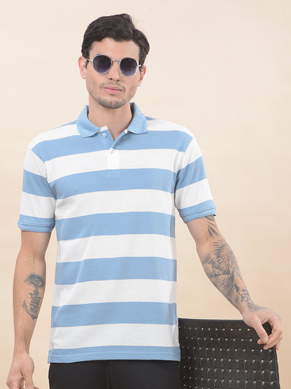 T-Shirt for Men | Breathable & Soft with Color Fastness Regular Fit Polo Neck Poly Cotton Fabric Striped Pattern