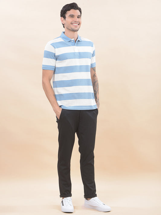 T-Shirt for Men | Breathable & Soft with Color Fastness Regular Fit Polo Neck Poly Cotton Fabric Striped Pattern