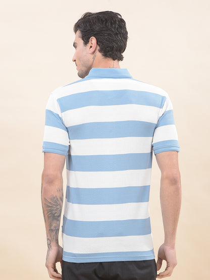 T-Shirt for Men | Breathable & Soft with Color Fastness Regular Fit Polo Neck Poly Cotton Fabric Striped Pattern