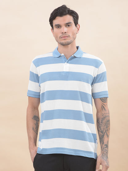 T-Shirt for Men | Breathable & Soft with Color Fastness Regular Fit Polo Neck Poly Cotton Fabric Striped Pattern