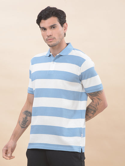 T-Shirt for Men | Breathable & Soft with Color Fastness Regular Fit Polo Neck Poly Cotton Fabric Striped Pattern