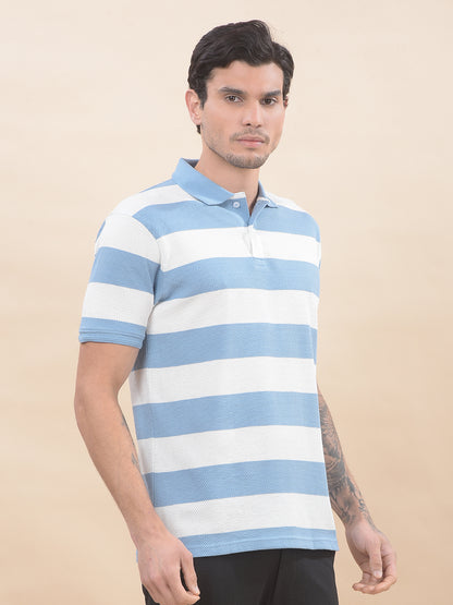 T-Shirt for Men | Breathable & Soft with Color Fastness Regular Fit Polo Neck Poly Cotton Fabric Striped Pattern