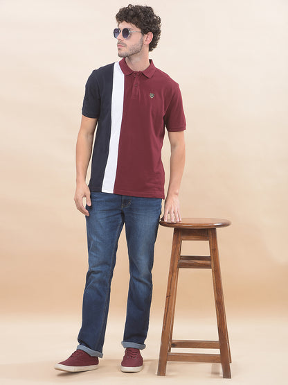 T-Shirt for Men | Breathable & Soft with Color Fastness Regular Fit Polo Neck Poly Cotton Fabric Striped Pattern