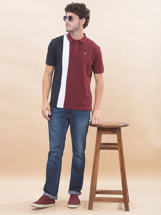 T-Shirt for Men | Breathable & Soft with Color Fastness Regular Fit Polo Neck Poly Cotton Fabric Striped Pattern