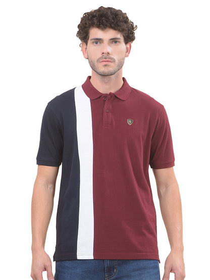 T-Shirt for Men | Breathable & Soft with Color Fastness Regular Fit Polo Neck Poly Cotton Fabric Striped Pattern