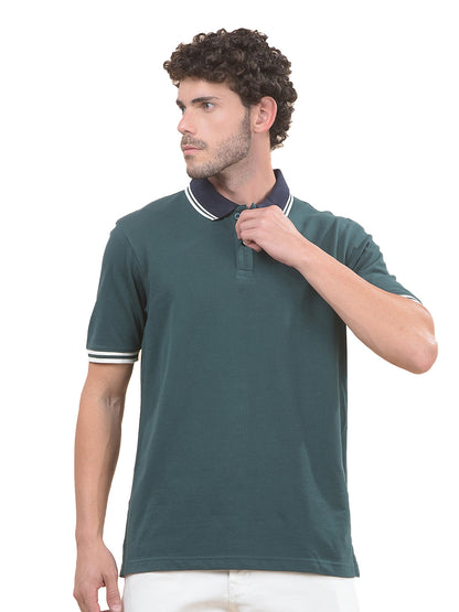 T-Shirt for Men | Breathable & Soft with Color Fastness Regular Fit Polo Neck Poly Cotton Fabric Solid Pattern