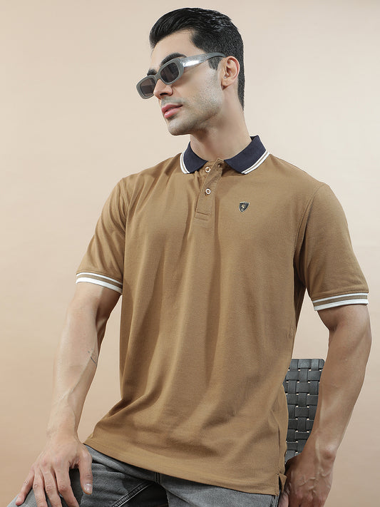 T-Shirt for Men | Breathable & Soft with Color Fastness Regular Fit Polo Neck Poly Cotton Fabric Solid Pattern