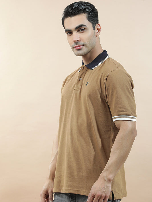 T-Shirt for Men | Breathable & Soft with Color Fastness Regular Fit Polo Neck Poly Cotton Fabric Solid Pattern