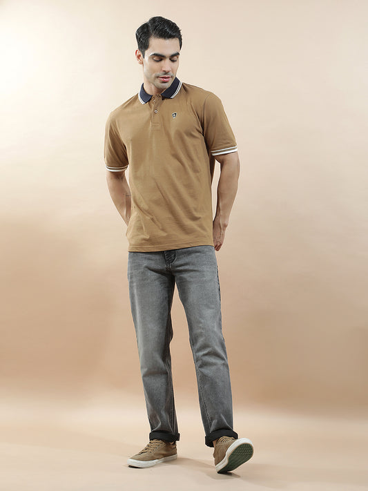 T-Shirt for Men | Breathable & Soft with Color Fastness Regular Fit Polo Neck Poly Cotton Fabric Solid Pattern