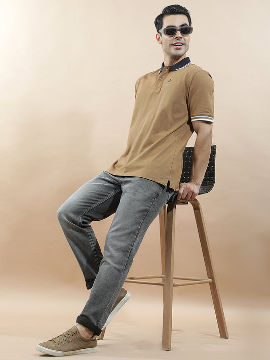 T-Shirt for Men | Breathable & Soft with Color Fastness Regular Fit Polo Neck Poly Cotton Fabric Solid Pattern