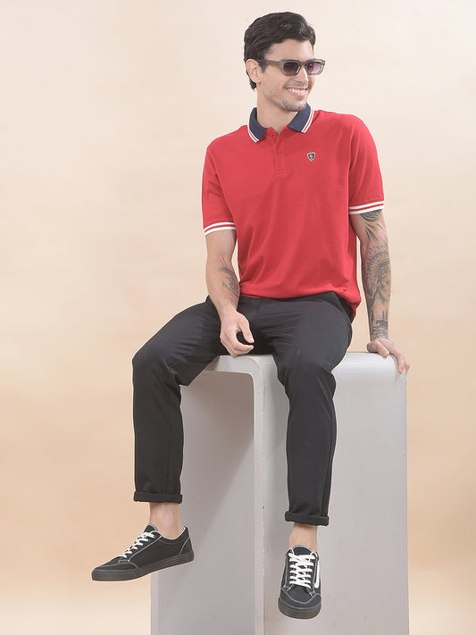 T-Shirt for Men | Breathable & Soft with Color Fastness Regular Fit Polo Neck Poly Cotton Fabric Solid Pattern
