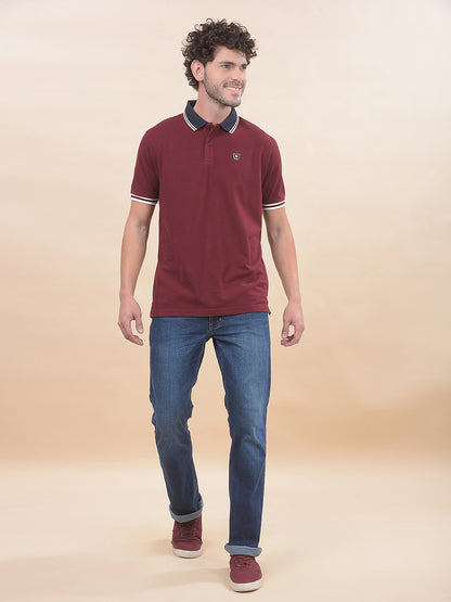 T-Shirt for Men | Breathable & Soft with Color Fastness Regular Fit Polo Neck Poly Cotton Fabric Solid Pattern