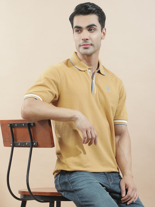 T-Shirt for Men | Breathable & Soft with Color Fastness Regular Fit Polo Neck Poly Cotton Fabric Solid Pattern