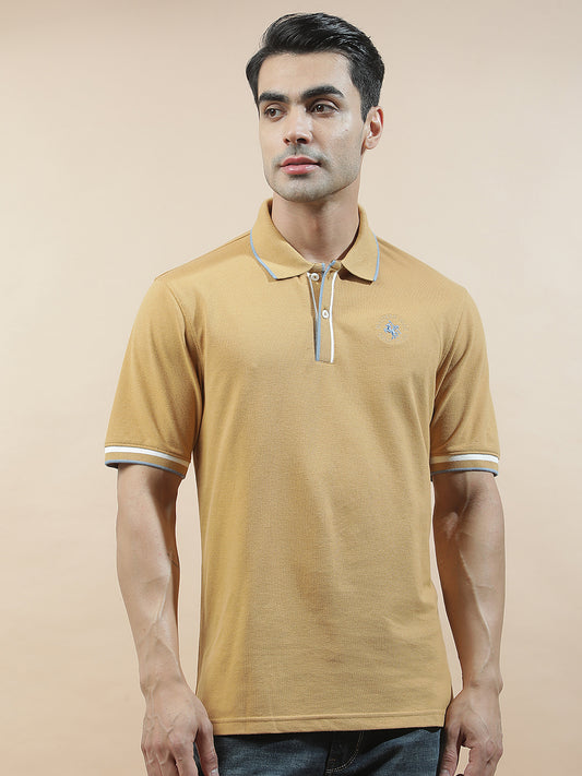 T-Shirt for Men | Breathable & Soft with Color Fastness Regular Fit Polo Neck Poly Cotton Fabric Solid Pattern