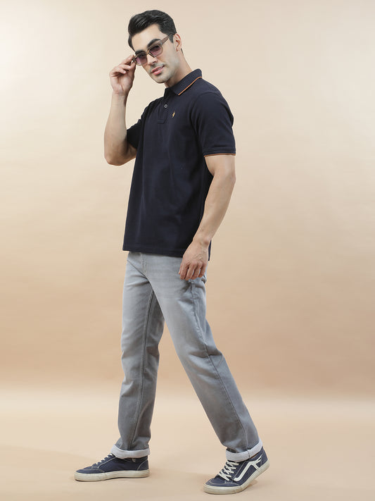 T-Shirt for Men | Breathable & Soft with Color Fastness Regular Fit Polo Neck Poly Cotton Fabric Solid Pattern