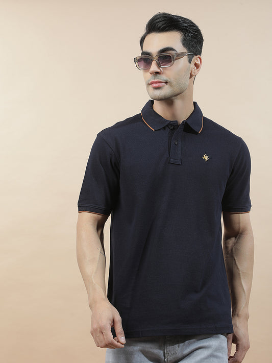 T-Shirt for Men | Breathable & Soft with Color Fastness Regular Fit Polo Neck Poly Cotton Fabric Solid Pattern