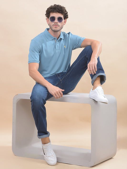 T-Shirt for Men | Breathable & Soft with Color Fastness Regular Fit Polo Neck Poly Cotton Fabric Solid Pattern