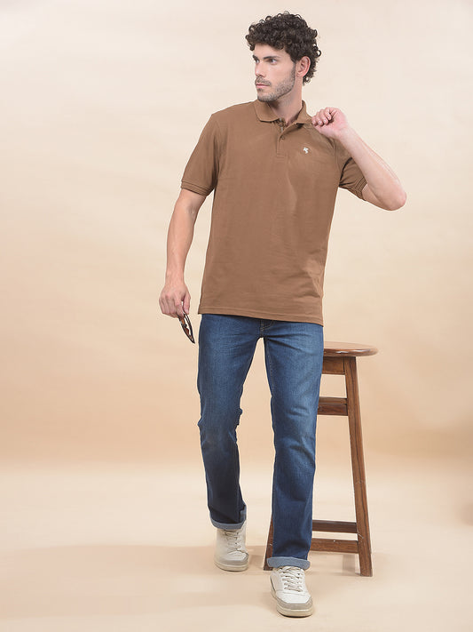T-Shirt for Men | Breathable & Soft with Color Fastness Regular Fit Polo Neck Poly Cotton Fabric Solid Pattern