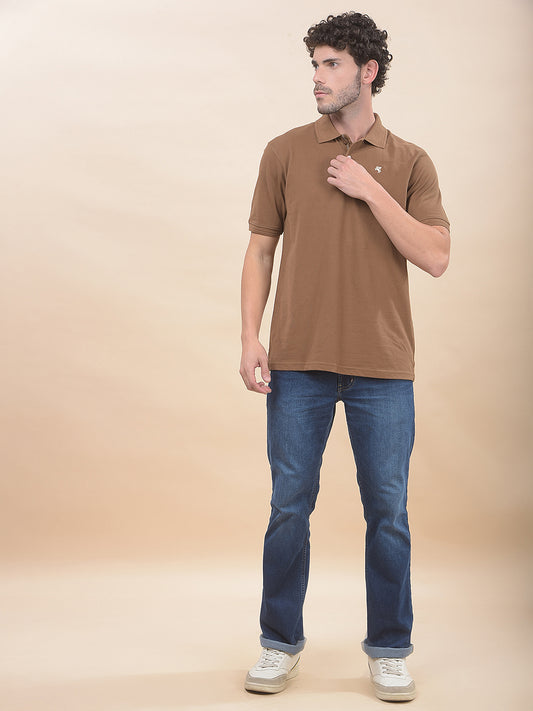 T-Shirt for Men | Breathable & Soft with Color Fastness Regular Fit Polo Neck Poly Cotton Fabric Solid Pattern