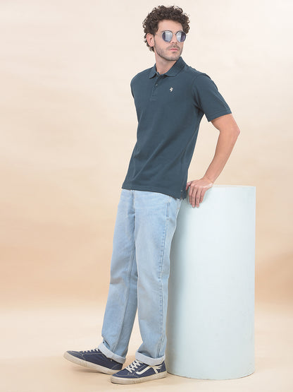T-Shirt for Men | Breathable & Soft with Color Fastness Regular Fit Polo Neck Poly Cotton Fabric Solid Pattern