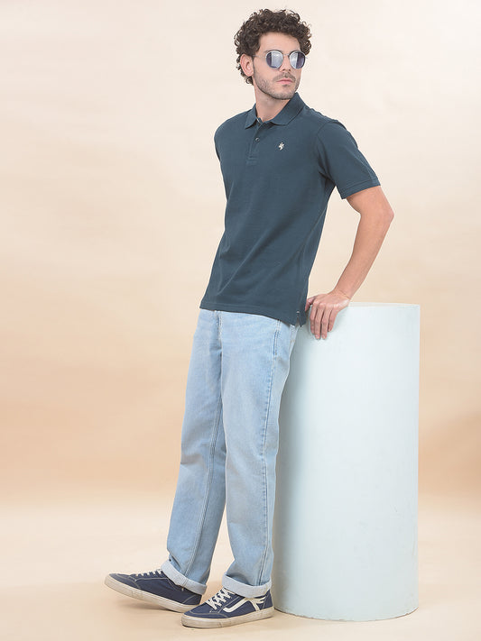 T-Shirt for Men | Breathable & Soft with Color Fastness Regular Fit Polo Neck Poly Cotton Fabric Solid Pattern