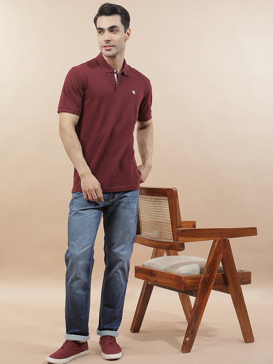 T-Shirt for Men | Breathable & Soft with Color Fastness Regular Fit Polo Neck Poly Cotton Fabric Solid Pattern